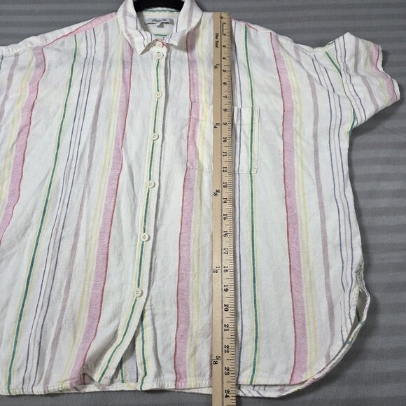 Madewell Shirt Womens S Fits XL White Pastel Stripe Linen Blend Short Sleeve Top - Picture 7 of 10